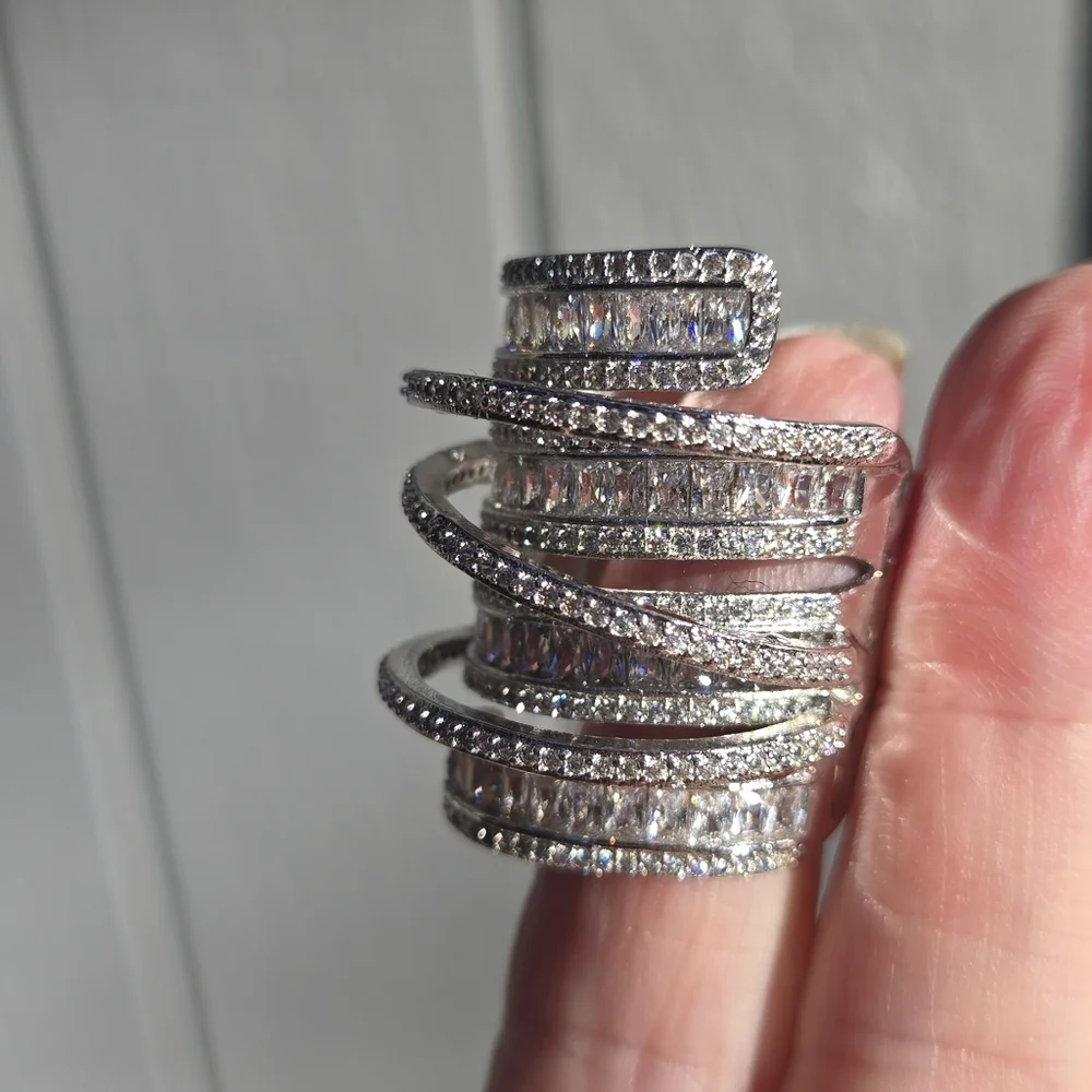 Sterling S925 silver Zircon & Topaz finger cuff sz10 - Picture 4 of 13
